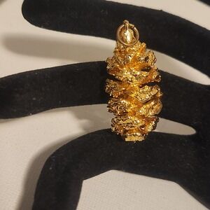 Gold Dipped Pine Cone Pendant Botanical Nature Jewelry Charm